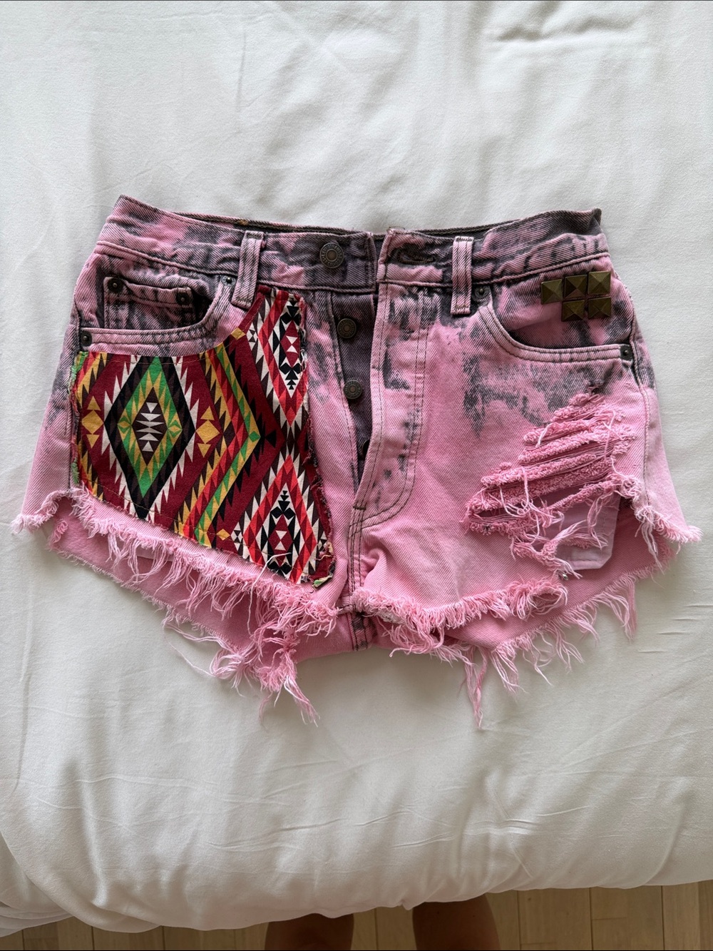 Vintage Levi’s Festival Shorts with Acid Wash and Aztec Print
